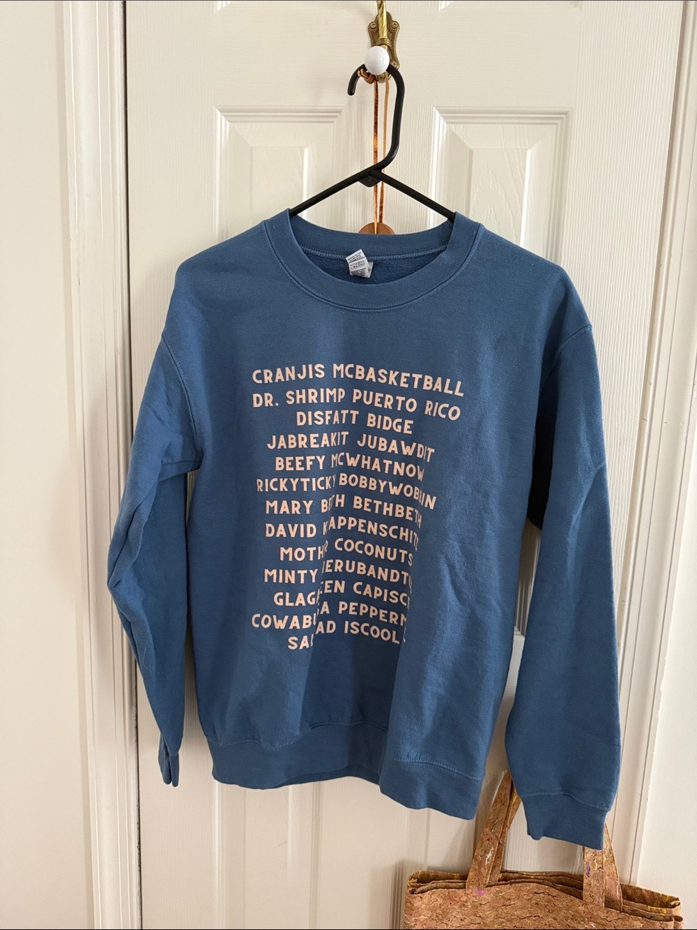 “Impractical Jokers” Gildan Slate Blue Crewneck Sweatshirt with Cream Graphic